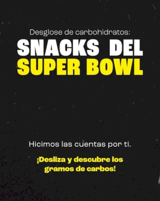 ¿Cuáles son tus planes para ver el Super Bowl? 🏈
Estos son algunos snacks y sus carbohidratos aproximados para que disfrutes de un domingo sin preocupaciones mientras animas a tu equipo favorito. 🙌