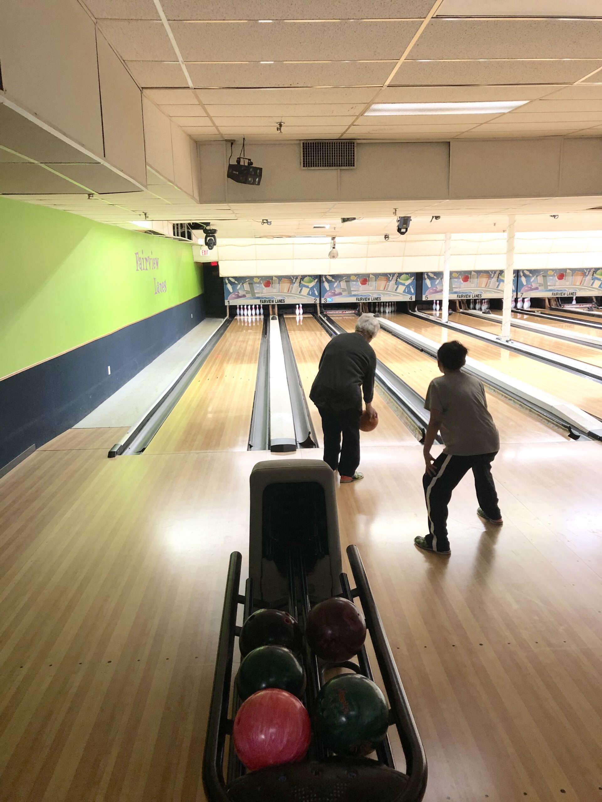 Christine Kanderski's mother, Angelica, and her son, Ethan, bowl. 