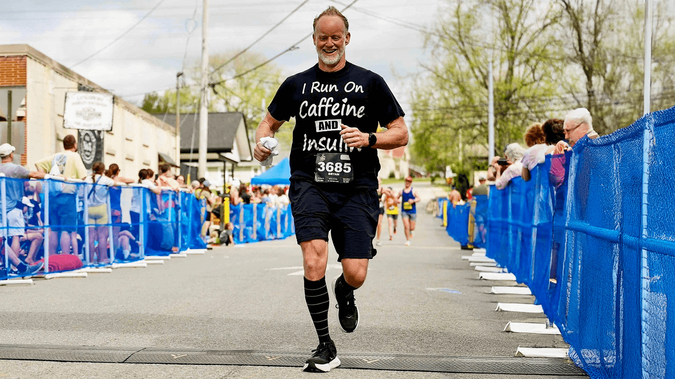 Bryan races his way to the finish line.