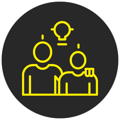 Two person and light bulb graphic