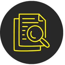 Magnifying glass with papers graphic